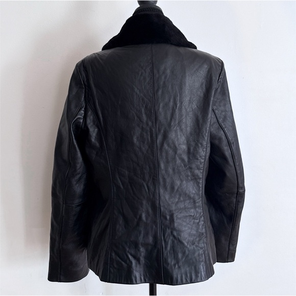 EUC BGSD 100% Lambskin Leather Sheep Shearling Fur Collar Y2K 90’s Black Jacket - Picture 7 of 14